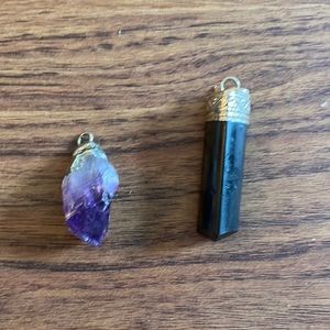 Amethyst & black tourmaline pendants